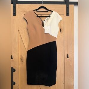 NWT - Diane Von Furstenberg Asymmetrical Camel, White, & Black Dress - Size 6